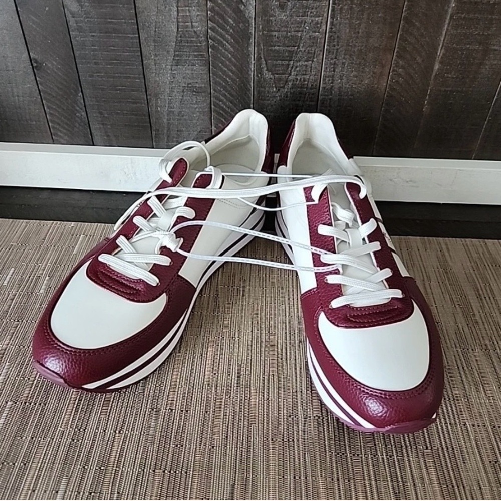 Michael Kors Burgundy & Cream Women's Trainer Sneakers Shoes Size 11 - Picture 8 of 9